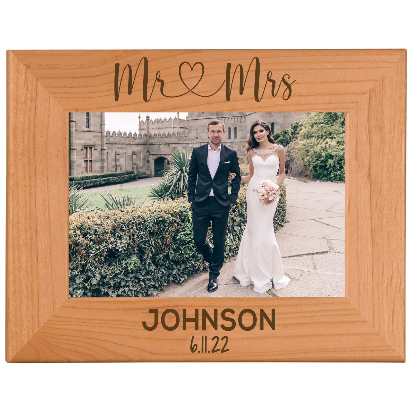 Mr & Mrs Custom Engraved Wood Picture Frame