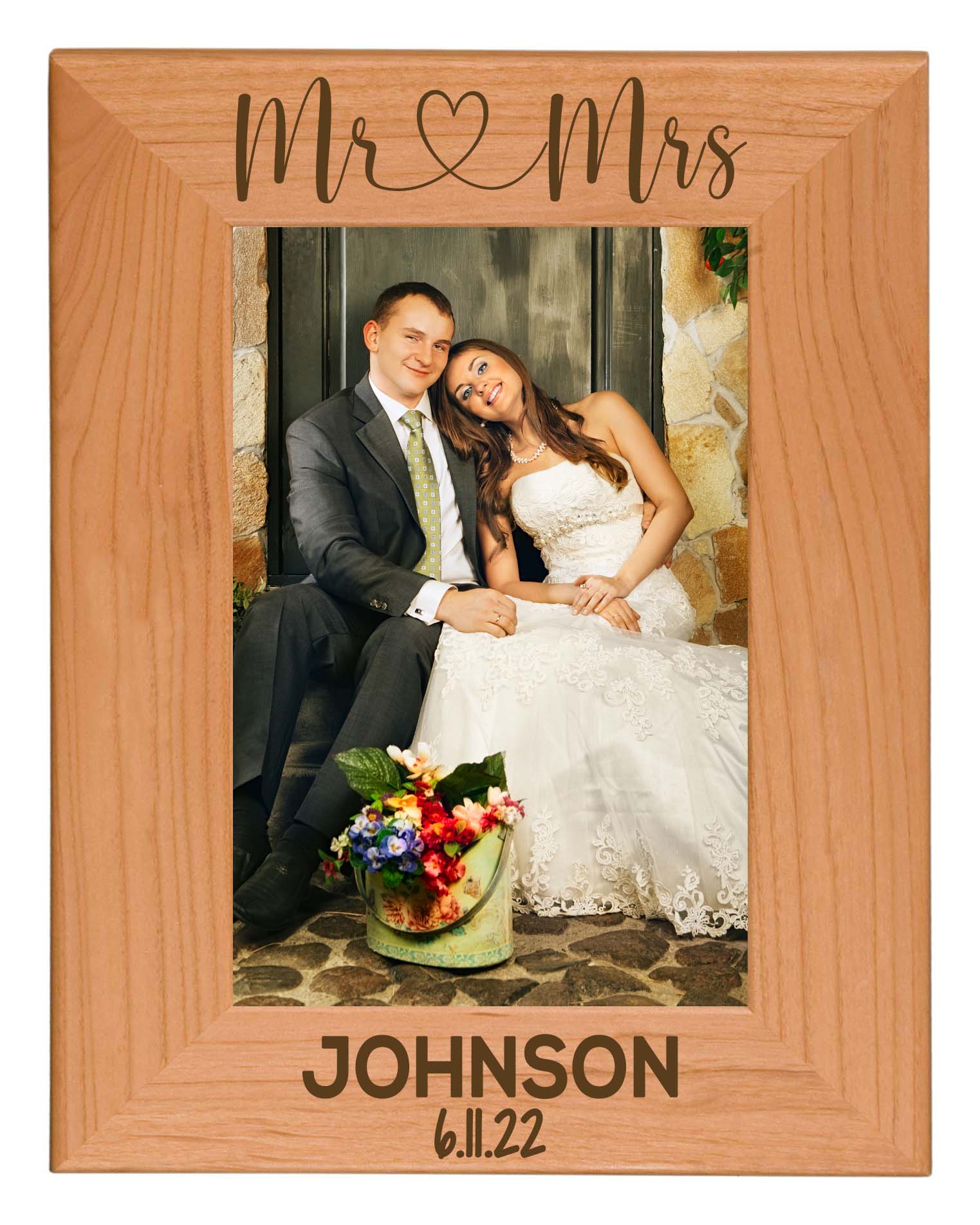 Mr & Mrs Custom Engraved Wood Picture Frame