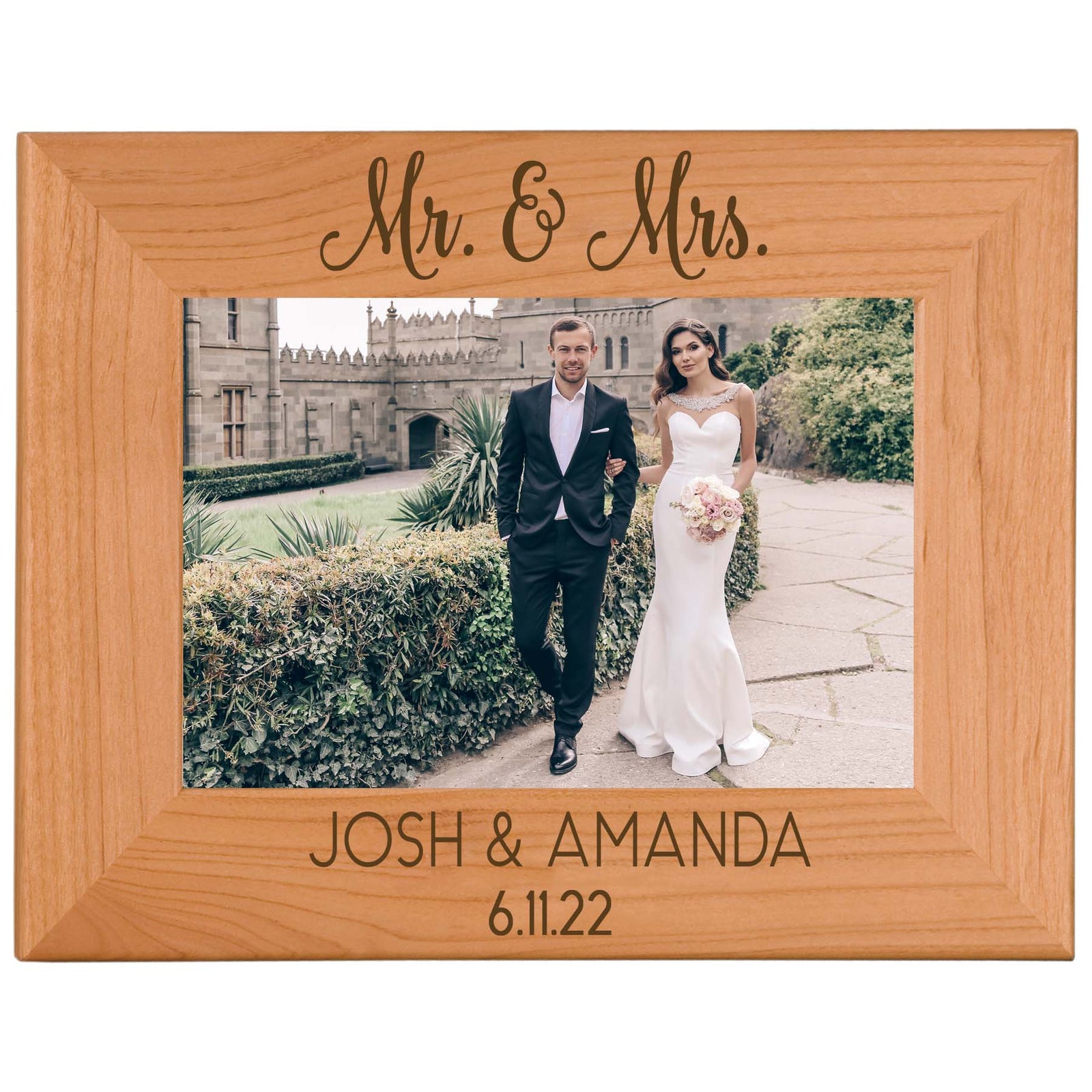 Mr & Mrs Custom Engraved Wood Picture Frame by Sunny Box