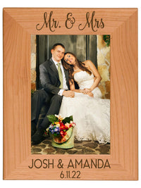 Mr & Mrs Custom Engraved Wood Picture Frame by Sunny Box