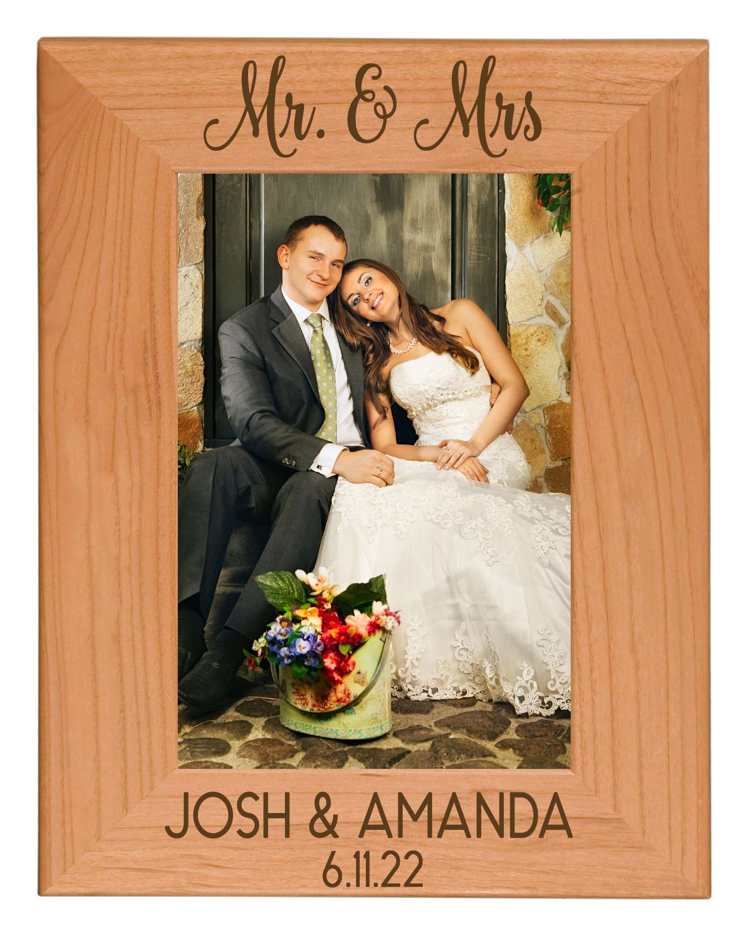 Mr & Mrs Custom Engraved Wood Picture Frame by Sunny Box