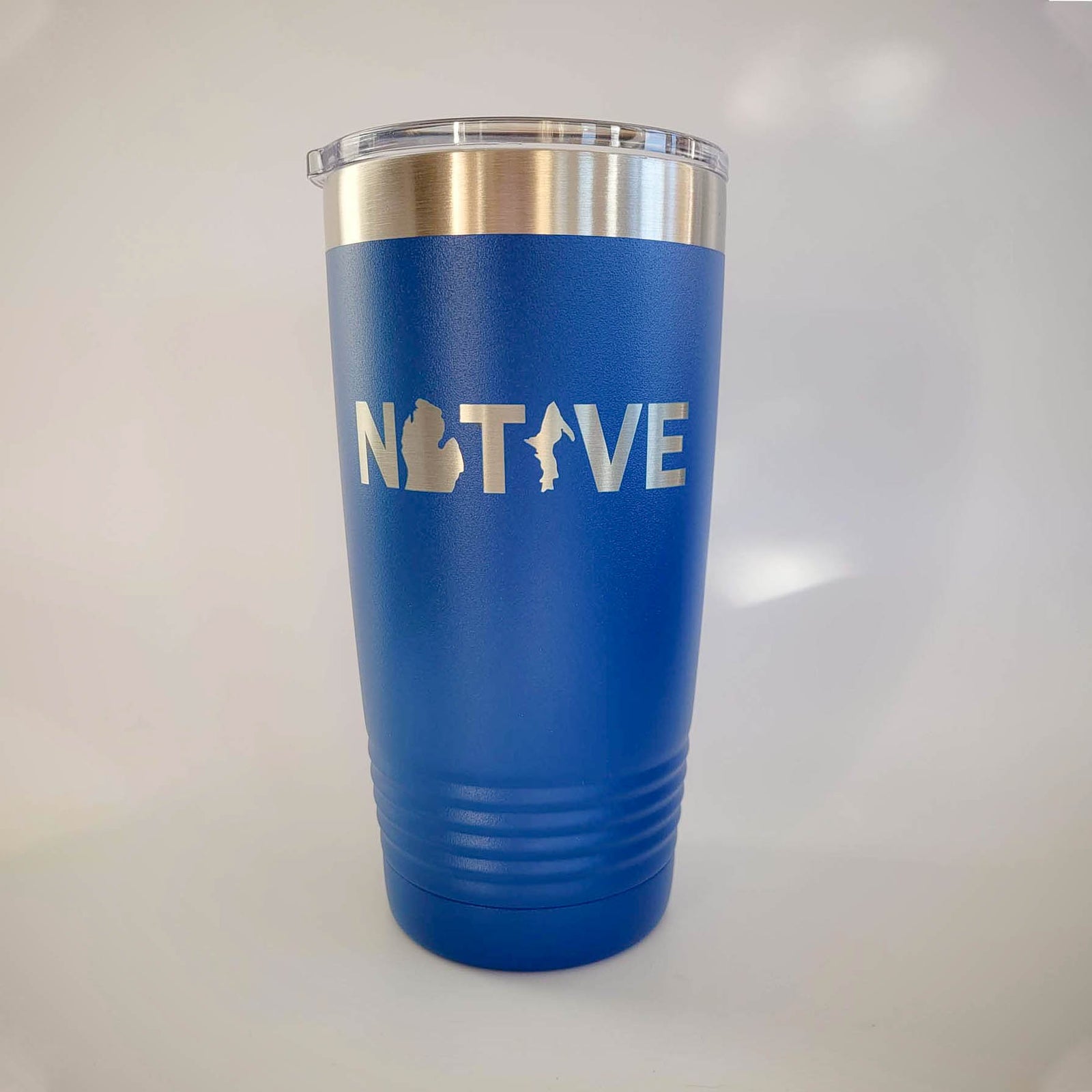 Michigan Native Engraved 20oz Blue Tumbler by Sunny Box