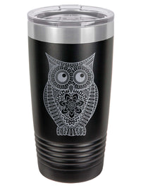 Owl Mandala Engraved 20oz Black Polar Camel tumbler by Sunny Box