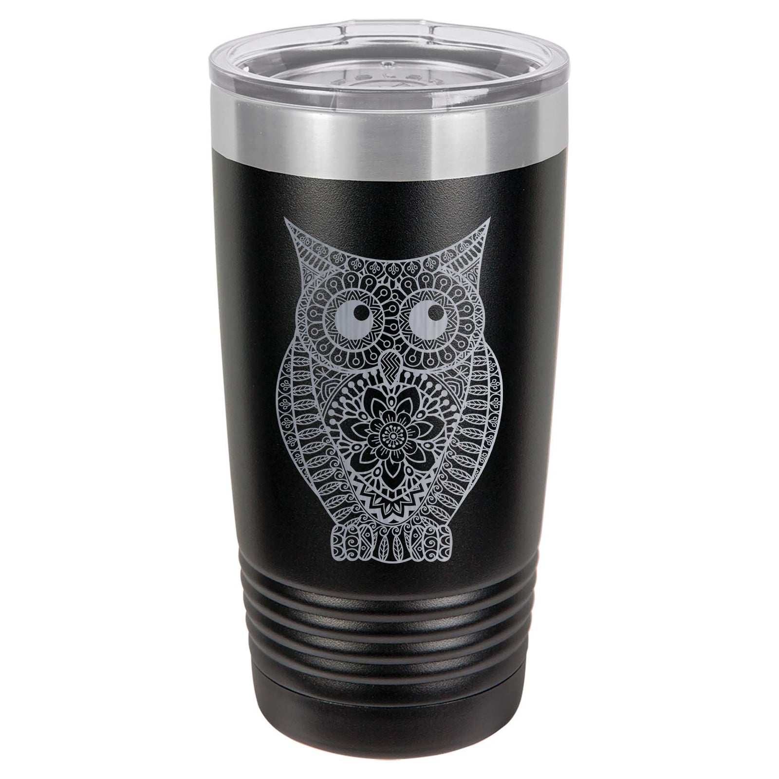 Owl Mandala Engraved 20oz Black Polar Camel tumbler by Sunny Box