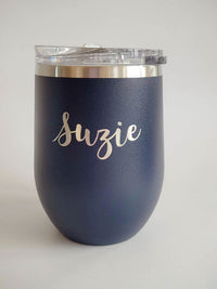 Personalized Engraved 12oz Navy Wine Tumbler by Sunny Box