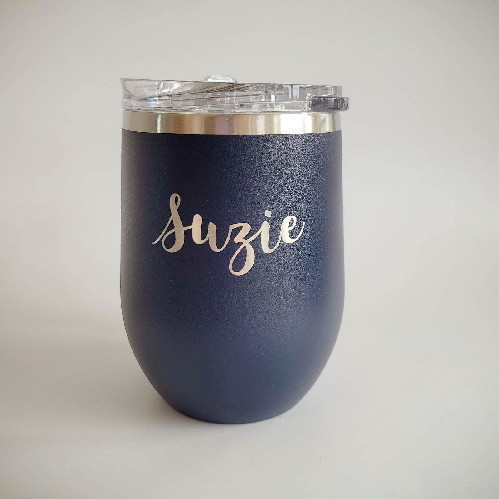 Personalized Engraved 12oz Navy Wine Tumbler by Sunny Box