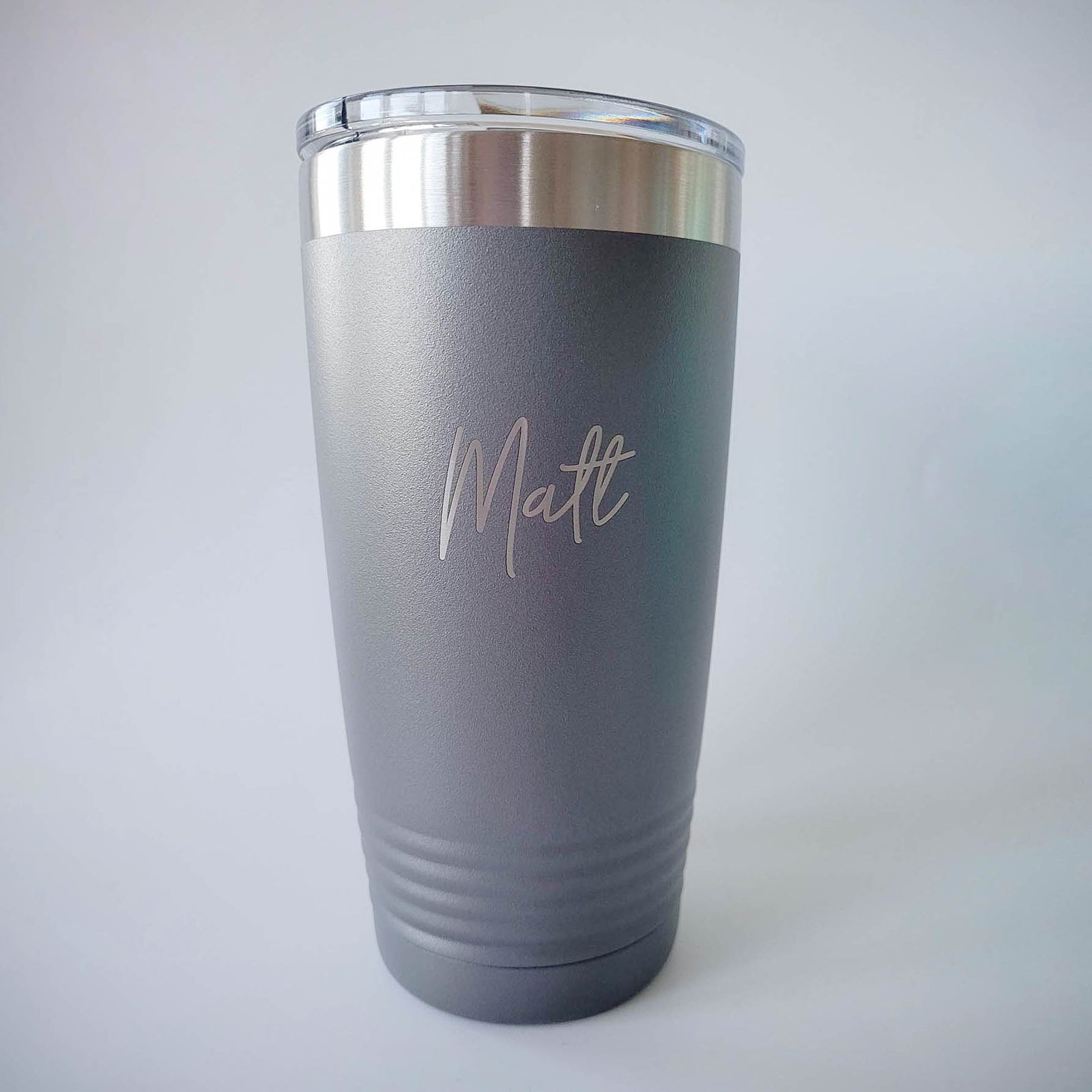 Personalized Engraved 20oz Gray Tumbler by Sunny Box