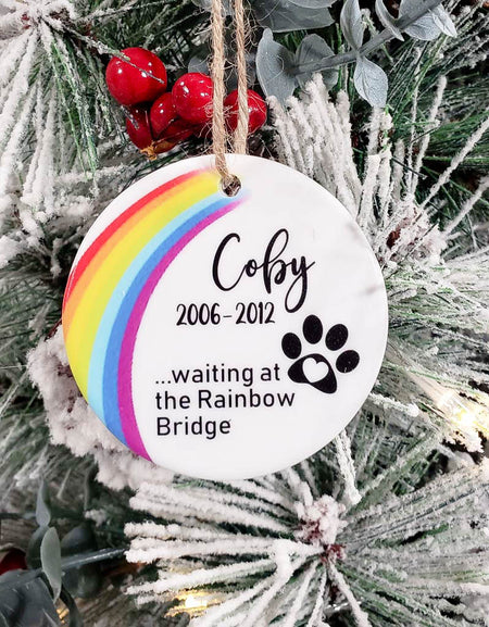 Personalized Rainbow Bridge Pet Memorial Ceramic Ornament - Sunny Box