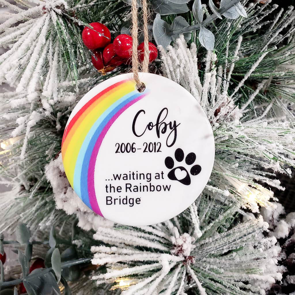 Personalized Rainbow Bridge Pet Memorial Ceramic Ornament - Sunny Box