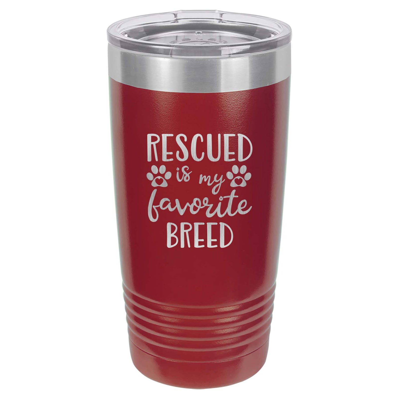 Rescued Is My Favorite Breed Engraved 20oz Maroon Polar Camel tumbler by Sunny Box