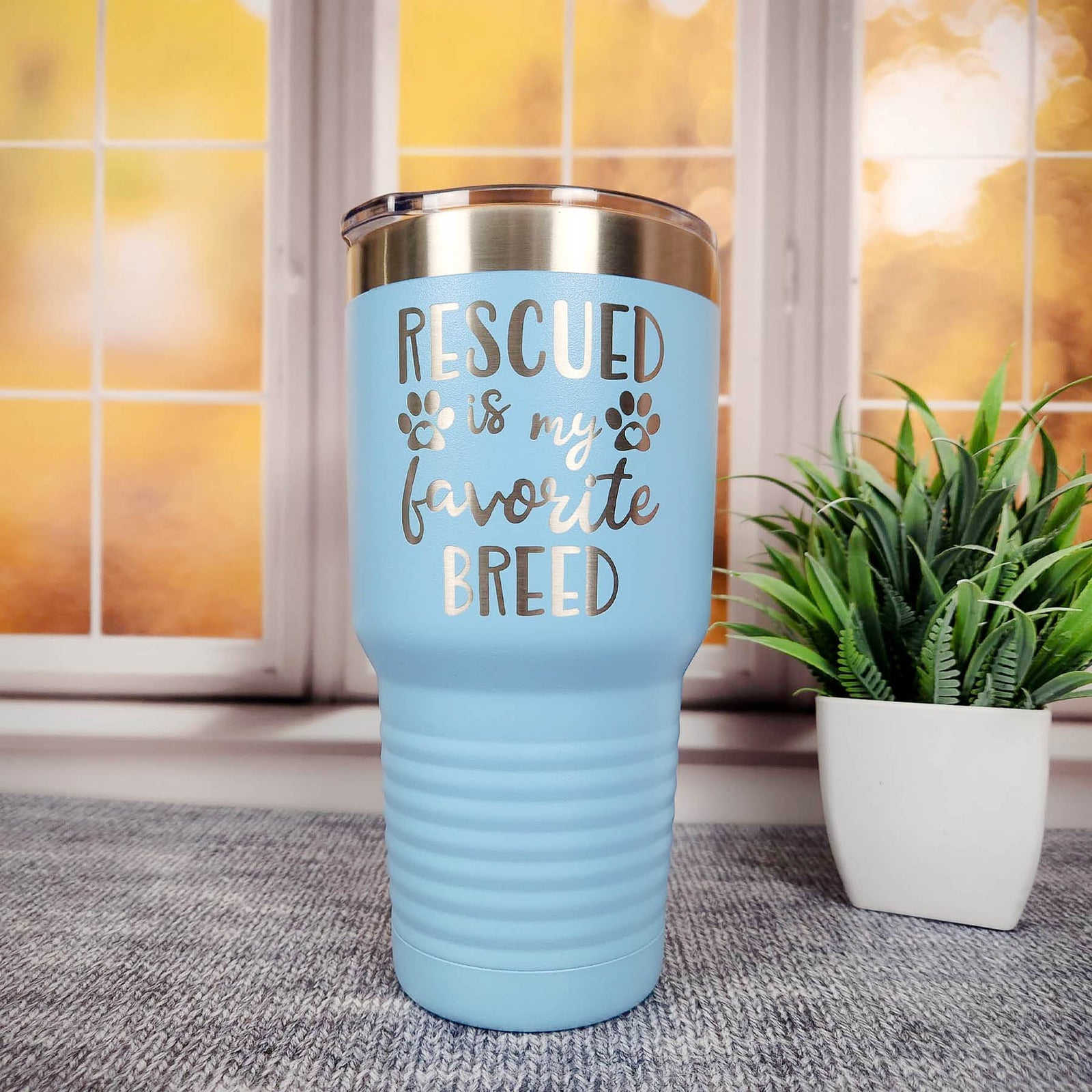 Rescued Is My Favorite Breed Engraved 30oz Light Blue Polar Camel tumbler by Sunny Box