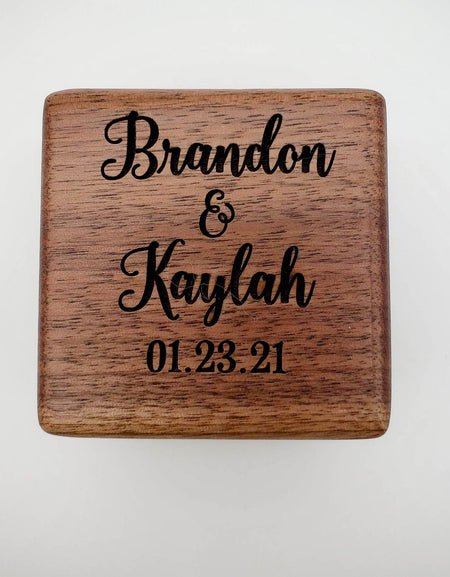 Personalized Engraved Walnut Wood Ring Box - Sunny Box