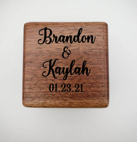 Personalized Engraved Walnut Wood Ring Box - Sunny Box