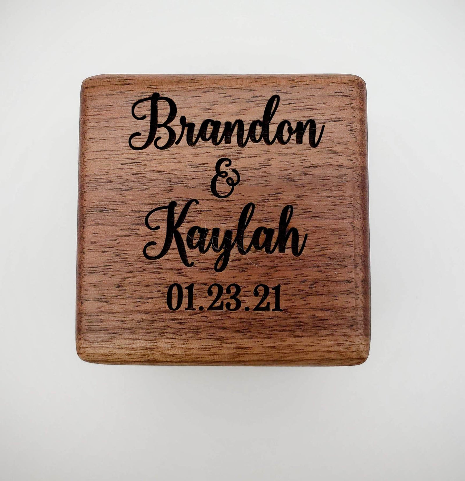 Personalized Engraved Walnut Wood Ring Box - Sunny Box