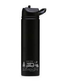 Seek Adventure Camping Engraved 27oz SIC Water Bottle - Black - Creatively Crowned Engraving