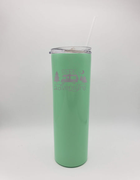Seek Adventure Camping Engraved 20oz Skinny Tumbler - Mint - Creatively Crowned Engraving