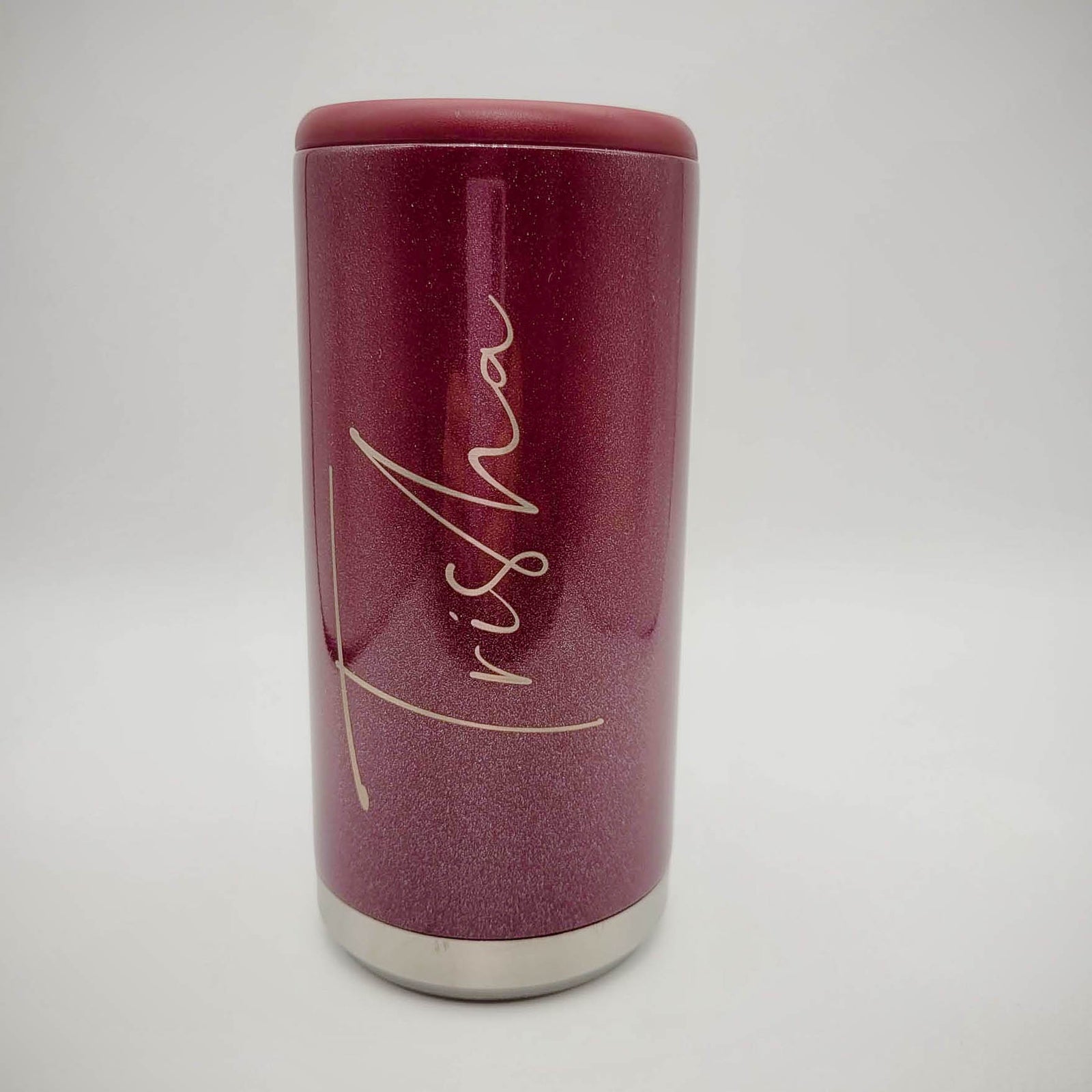 Personalized Engraved Maars Skinny Can Cooler Rosewood Glitter - Sunny Box