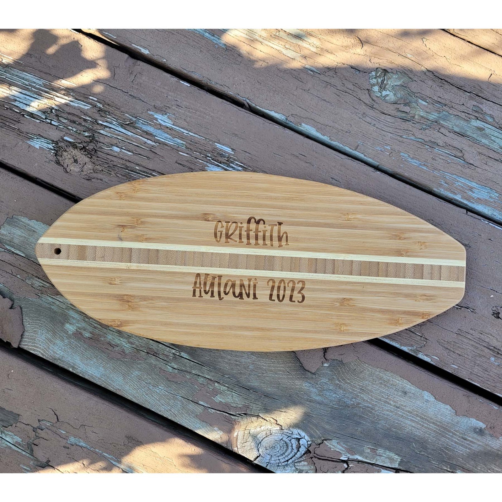Personalized Engraved Surfboard Bamboo Cutting Board by Sunny Box