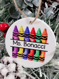 Teacher Crayon Personalized Ceramic Christmas Ornament - Sunny Box