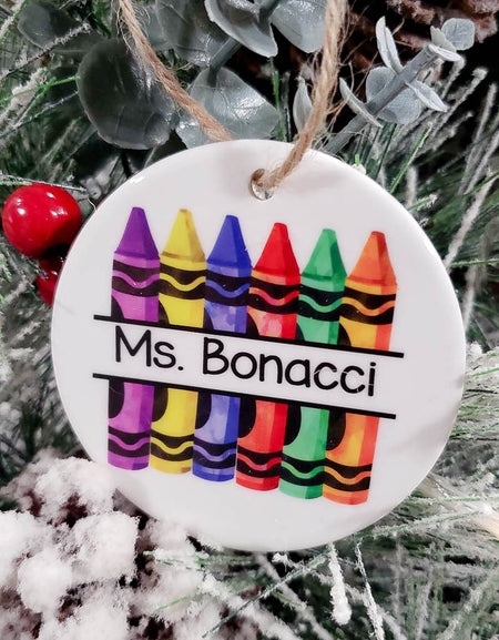 Teacher Crayon Personalized Ceramic Christmas Ornament - Sunny Box