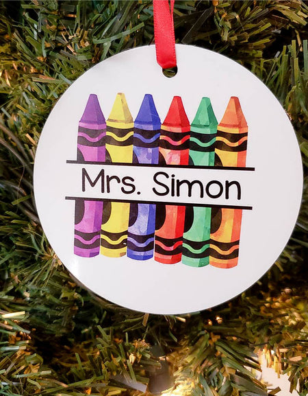 Personalized Teacher Crayon Ornament - Sunny Box
