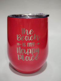 The Beach is My Happy Place Engraved 9oz Wine Tumbler