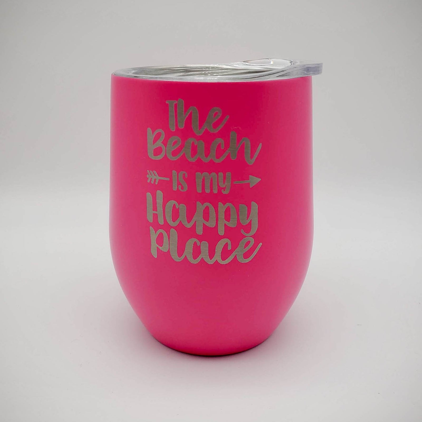 The Beach is My Happy Place - Engraved 9oz Pink Wine Tumbler by Sunny Box