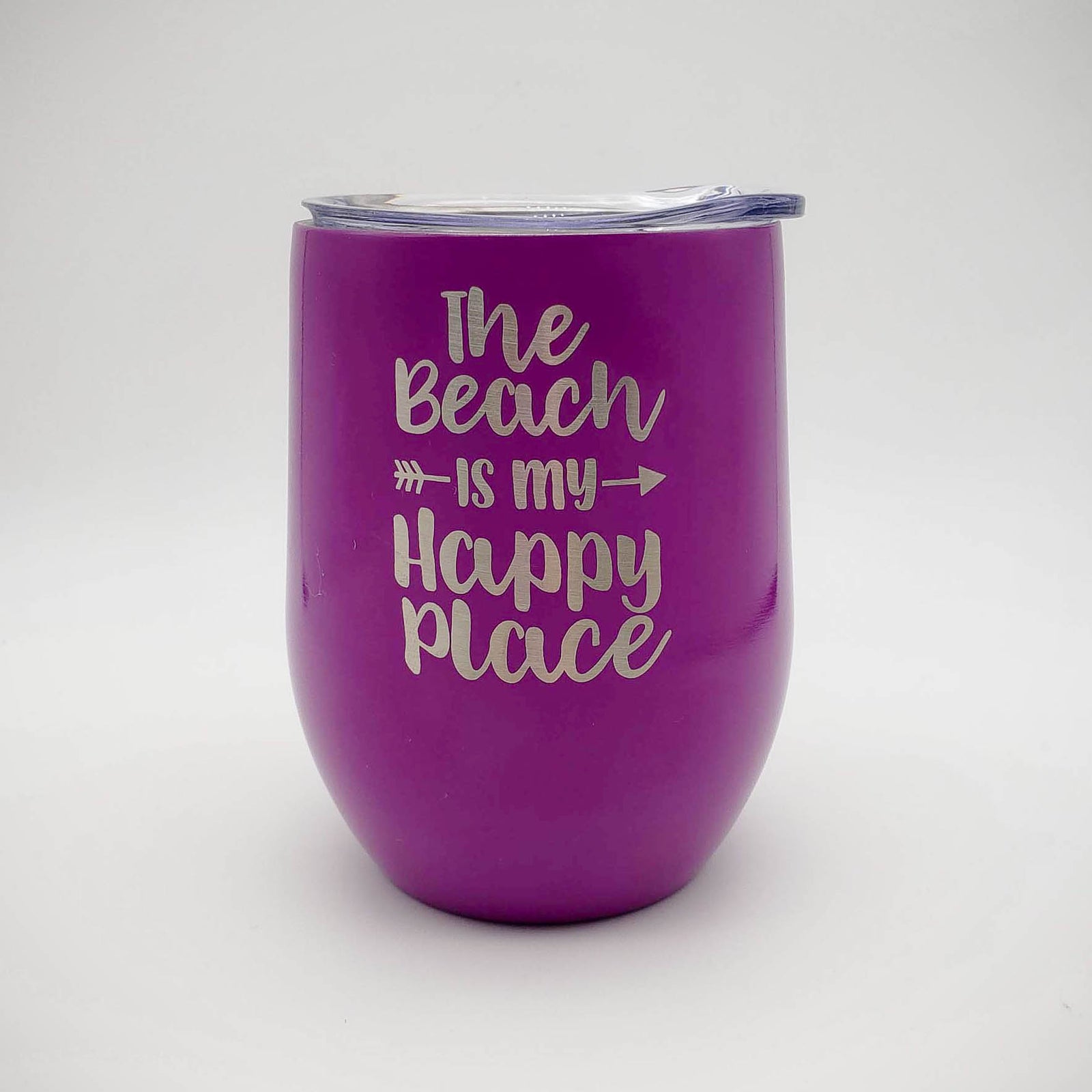 The Beach is My Happy Place - Engraved 9oz Purple Wine Tumbler by Sunny Box