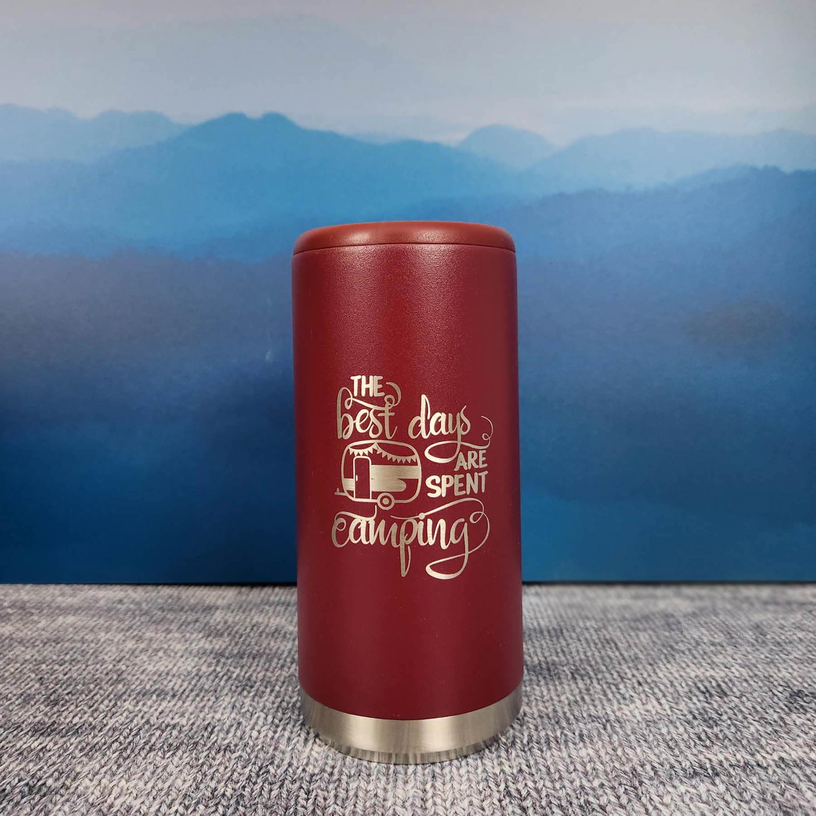The Best Days Are Spent Camping Engraved Skinny Can Cooler Maars Rosewood Matte - Sunny Box