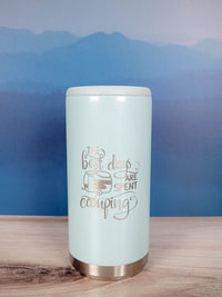 The Best Days Are Spent Camping Engraved Skinny Can Cooler Maars Seaglass Glitter - Sunny Box