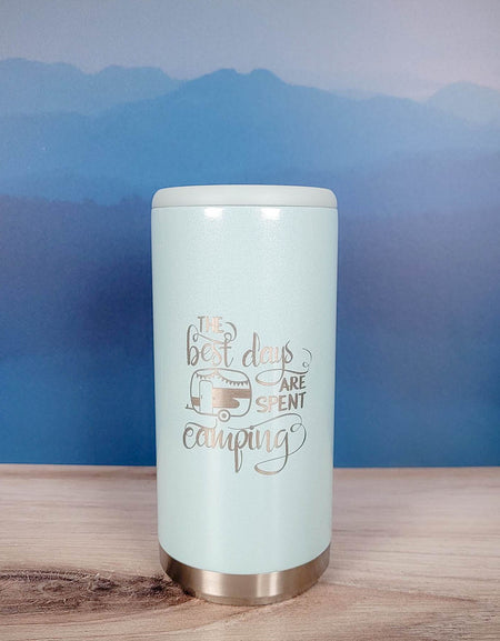 The Best Days Are Spent Camping Engraved Skinny Can Cooler Maars Seaglass Glitter - Sunny Box