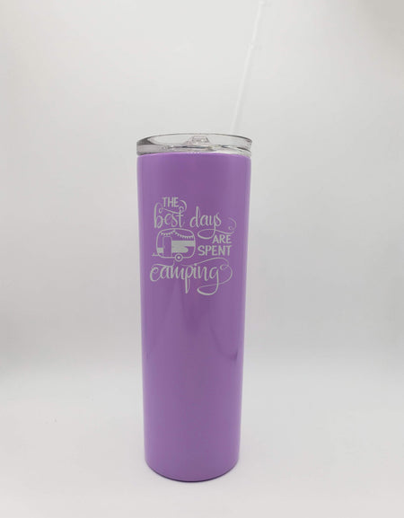 The Best Days are Spent Camping - Engraved 20oz Skinny Tumbler - Purple - Creatively Crowned Engraving