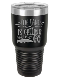The Lake is Calling and I Must Go - Fishing Engraved Polar Camel - 30oz Black - Creatively Crowned Engraving