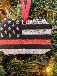 Thin Red Line Flag Firefighter First Responder Ornament by Sunny Box