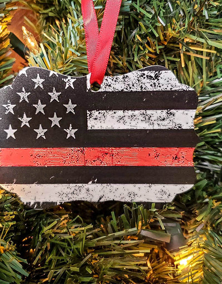 Thin Red Line Flag Firefighter First Responder Ornament by Sunny Box