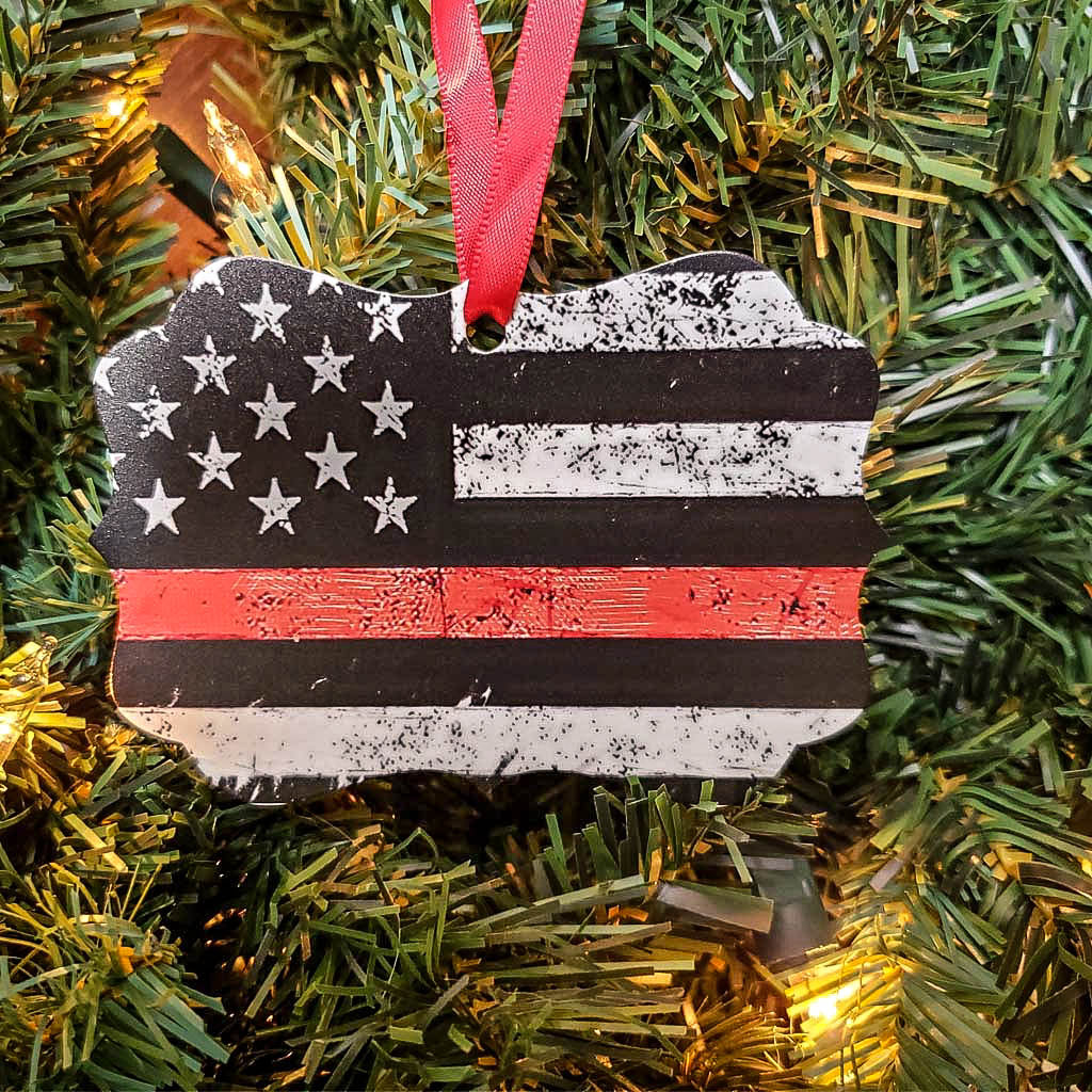 Thin Red Line Flag Firefighter First Responder Ornament by Sunny Box