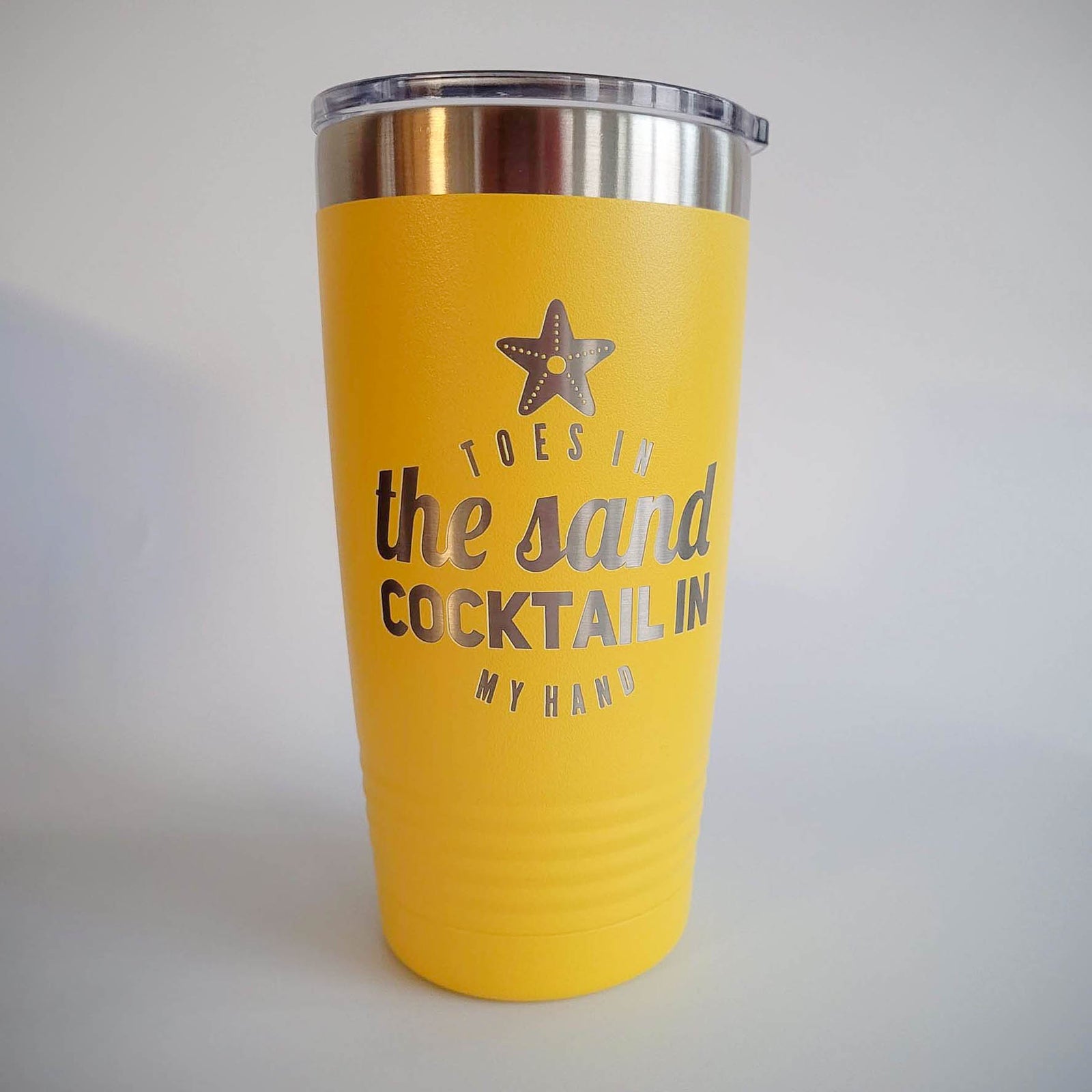 Toes in the Sand Engraved 20oz Yellow Tumbler by Sunny Box
