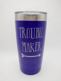 Trouble Maker Engraved Polar Camel 20oz Purple Tumbler by Sunny Box