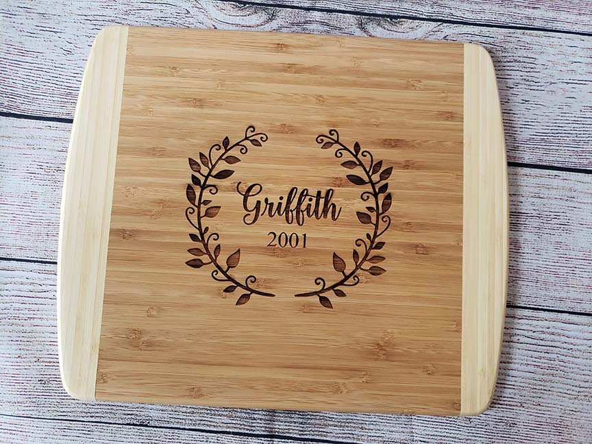 Personalized Engraved Two Tone Bamboo Cutting Board by Sunny Box