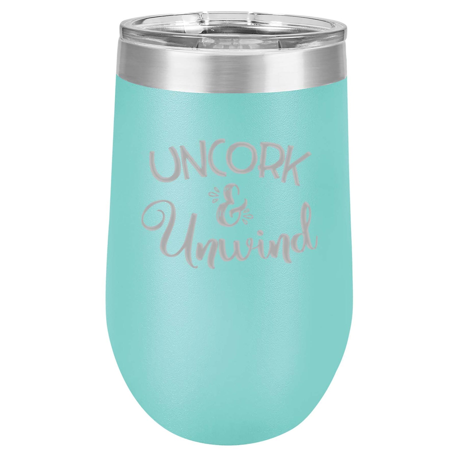 Uncork & Unwind - Engraved 16oz teal Polar Camel wine tumbler by Sunny Box