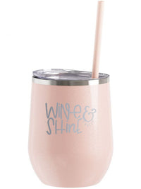 Wine and Shine Engraved 12oz Wine Tumbler Blush Glitter by Sunny Box