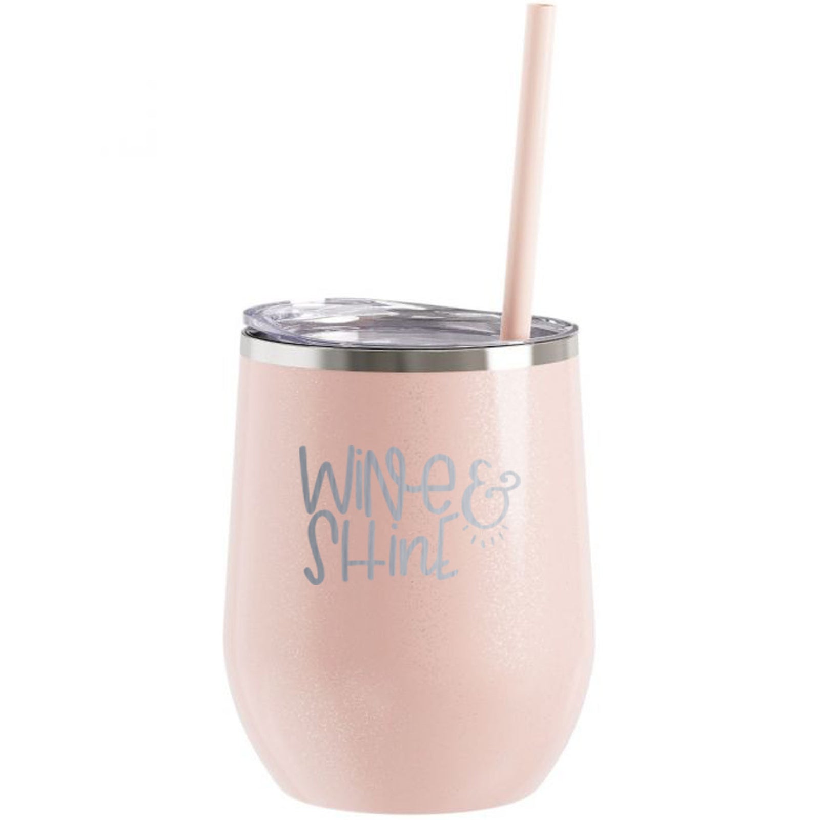 Wine and Shine Engraved 12oz Wine Tumbler Blush Glitter by Sunny Box