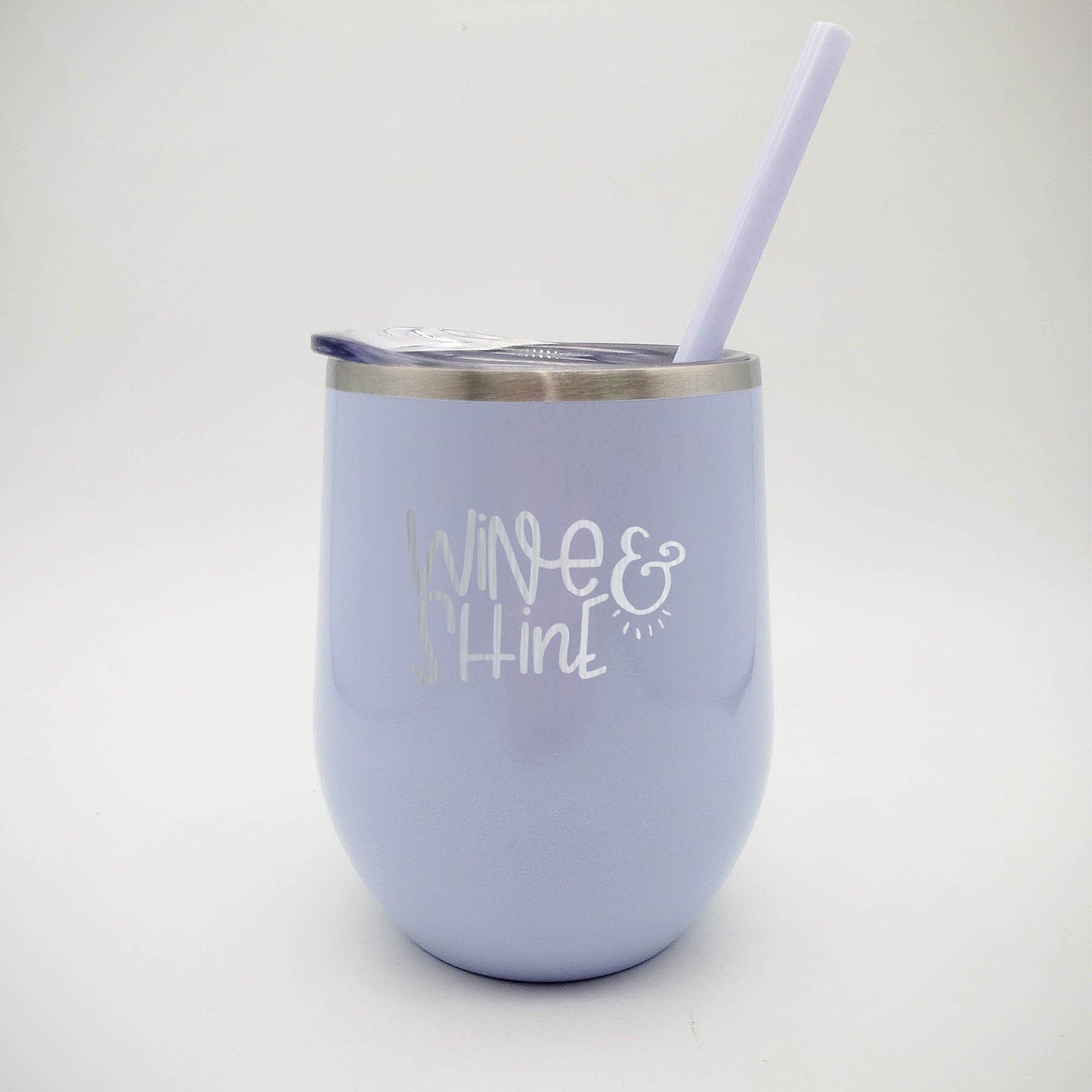 Wine and Shine Engraved 12oz Wine Tumbler Lilac Glitter by Sunny Box