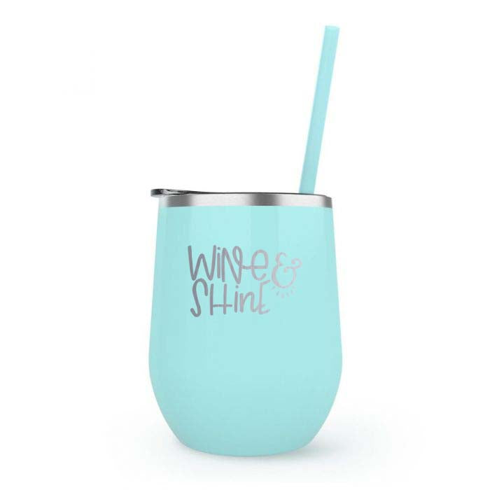 Wine and Shine Engraved 12oz Wine Tumbler seafoam by Sunny Box