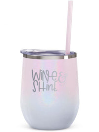 Wine and Shine Engraved 12oz Wine Tumbler Magic Mist Ombre Glitter by Sunny Box