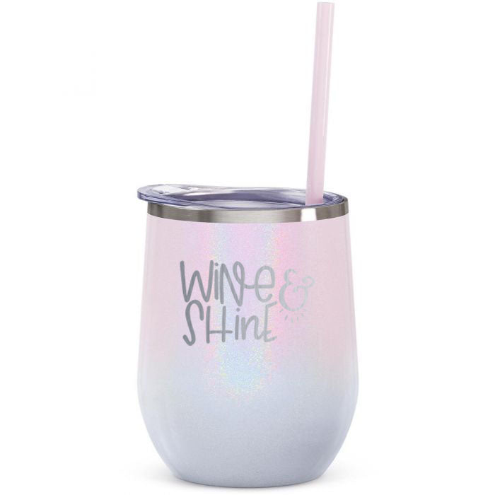 Wine and Shine Engraved 12oz Wine Tumbler Magic Mist Ombre Glitter by Sunny Box