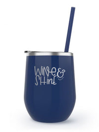 Wine and Shine Engraved 12oz Wine Tumbler Navy by Sunny Box