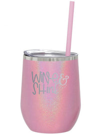Wine and Shine Engraved 12oz Wine Tumbler Pink Magic Glitter by Sunny Box