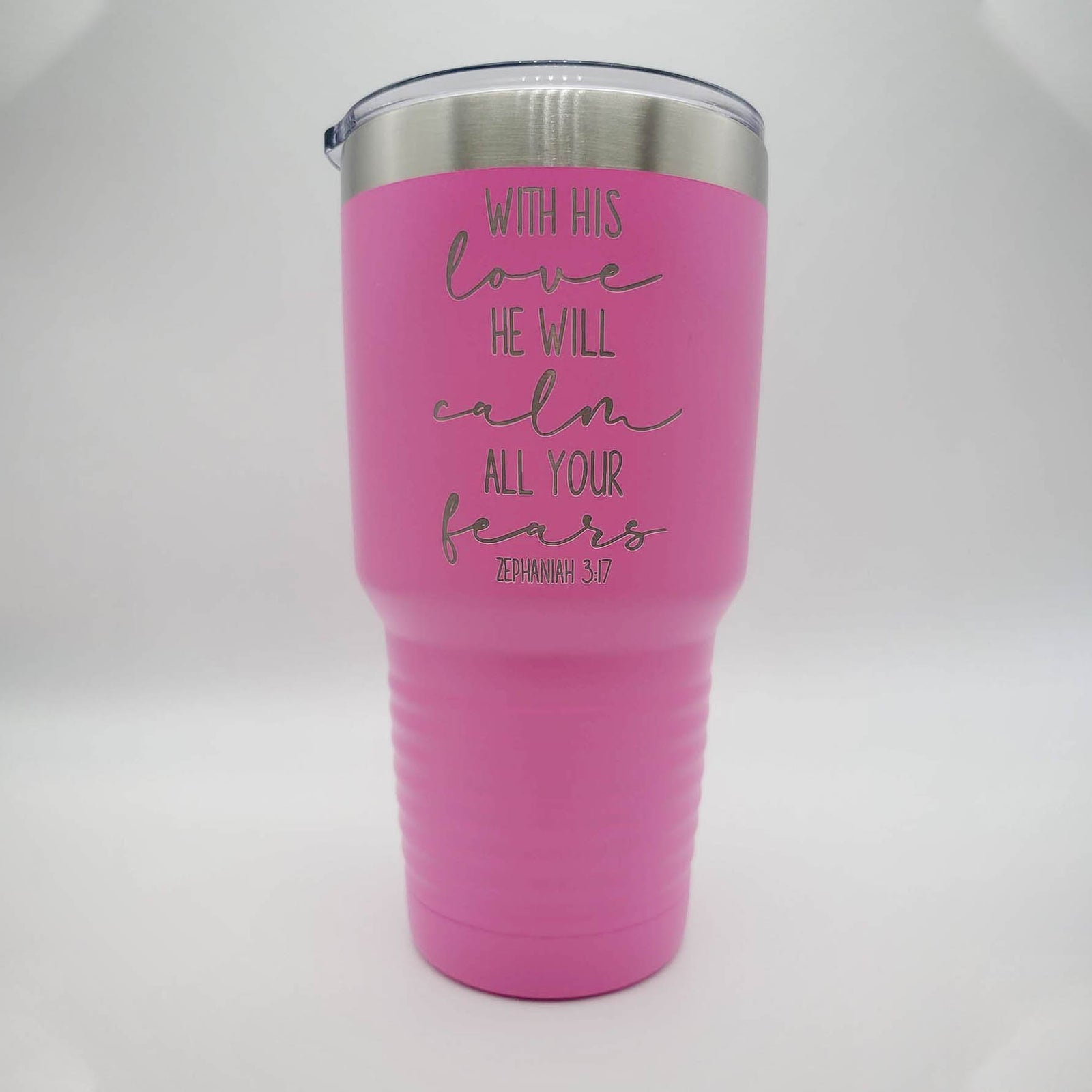With His Love He Will Calm All Your Fears - Zephaniah Scripture Engraved Polar Camel Tumbler