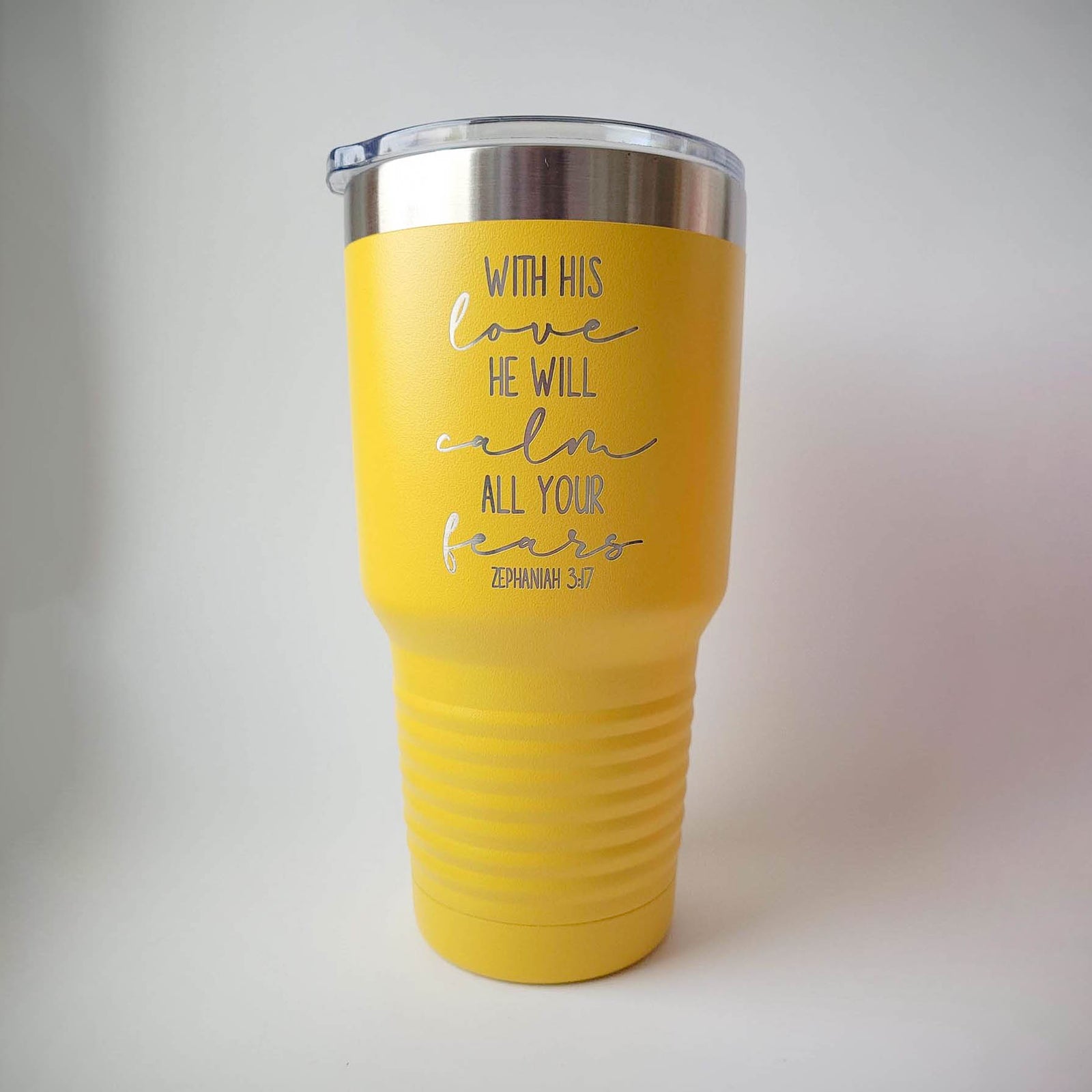 With is Love He Will Calm All Your Fears - Engraved 30oz Yellow Polar Camel Tumble by Sunny Box